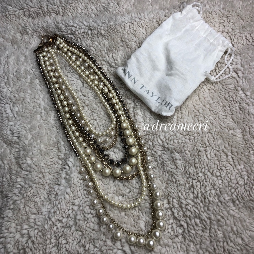 Ann Taylor Multi-strand Faux Pearl and Metal Necklace